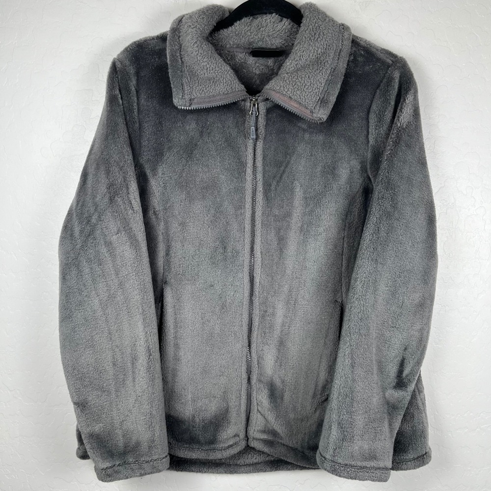 32 Degrees Heat Womens Gray Faux‎ Fur Fleece Full Zip Jacket Coat Large